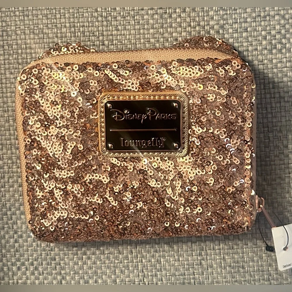 Disney Parks Loungefly Rose Gold Sequin Bow Wallet Minnie Mouse NWT - Picture 2 of 2